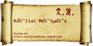 Kállai Mátyás névjegykártya